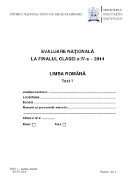 Evaluare nationala 2016 clasa 4. Subiecte Limba Romana Test 1 Evaluarea Nationala Clasa A Iv A
