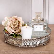 Silver Round Mirrored Plate Tray Trays Decor Bedroom Silver Tray Decor Glass Tray Decor