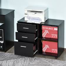 Homcom File Cabinet Storage Cabinet 3 Drawer Wooden Mobile Wheels Shelf Home Office Black Cabinets Cabinets Simple Office Desks Work Stations Aosom Canada