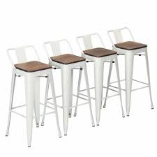 Low back wood and metal counter stool. Home Garden Set Of 4 Metal Bar Stool 24 Counter Stools Low Back Barstool Wooden Seat White Home Garden Furniture