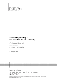 Pdf Relationship Lending Empirical Evidence For Germany