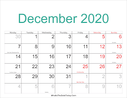Printing tips for december 2020 calendar. December 2020 Calendar Printable With Holidays Whatisthedatetoday Com