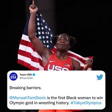 Gold medalist, united states tamyra marianna stock mensah celebrates on the podium during the medal ceremony for the women's 68kg freestyle wrestling at the 2020 summer olympics, tuesday, aug. Iavhvjci0titam