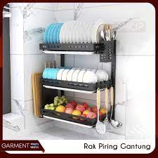 Rak piring ukuran 900mm / 90 cm. Rak Piring Gantung 3 Susun Dinding Drain Tray Stainless Steel Kuat Hitam Shopee Indonesia