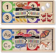 What do you do when the lights go down? Amazon Com Melissa Doug Self Correcting Letter And Number Wooden Puzzles Set With Storage Box Melissa Doug Toys Games
