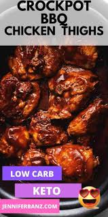 Crockpot Bbq Chicken Thighs Is A Delicious Easy Low Carb Dinner Without The Grill These Bone In Thighs Are The Perfect Slow Cooker Recipe That Will Have Your In 2020 Chicken Thigh