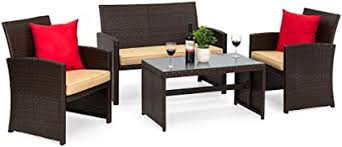 3.4 out of 5 stars, based on 57 reviews 57 ratings current price $139.99 $ 139. Amazon Com Best Choice Products 4 Piece Wicker Patio Conversation Furniture Set W 4 Seats Tempered Glass Tabletop Brown Wicker Beige Cushions Garden Outdoor