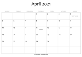 This month was named after the goddess venus, the. Editable Calendar April 2021