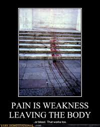 Another quote is that pain is just weakness leaving the body. Pain Is Weakness Leaving The Body Very Demotivational Demotivational Posters Very Demotivational Funny Pictures Funny Posters Funny Meme