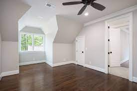 Dark Wood Floors Light Grey Walls White Trim And Dark Matte Fixtures We Love This Combo Goodwin Foust Light Grey Walls Grey Walls Grey Walls White Trim