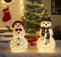 2PCS 2D Outdoor Snowman Christmas Decorations, 24" 28"H Light Up Christmas  Decor with 60 Warm White LED Lights, Lighted Holiday Displays for Yard ...