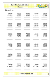 Schriftliche Subtraktion Bis 10000 I Klasse 4 Mathiki De Schriftliche Subtraktion Mathematik 4 Arbeitsblatter Mathe
