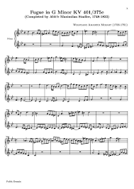 Free Sheet Music Mozart Wolfgang Amadeus Kv 401 375e Fugue In G Minor 1 Piano 4 Hands Duet Sheet Music Free Sheet Music Teaching Music