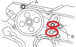 This is a bit messy so be prepared to use some paper towels. 2004 Toyota Sienna Trying To Replace The Power Steering Belt Cannot Access The Bolt Behind Above The Pulley To