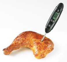 Allowing the meat to sit under foil after removing will allow carryover heat to raise the internal temperature of the bird above the danger zone. Thermometer Placement Temperatures