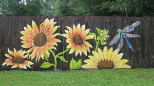 Sunflowers You Can See More Of My Work Lori Gomez Art On Fb Gardening And Living Garden Fence Art Fence Art Garden Mural