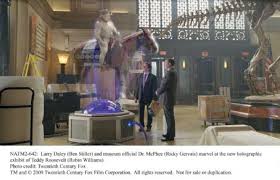 Derek productions ltd / entertainment one. Larry Daley Ben Stiller And Museum Official Dr Mcphee Ricky Gervais Marvel At The New Holographic