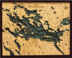 Lake Winnipesaukee Bathymetric Wood Chart With Endless