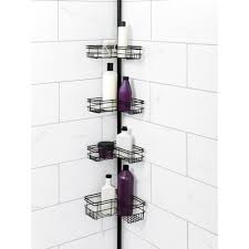 Glacier Bay L Style Tension Pole Shower Caddy In Bronze With 4 Shelves 2130hbhd The Home Depot Shower Caddy Shower Storage Shower Organization