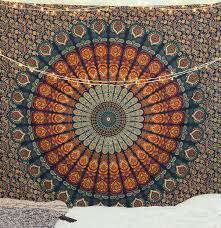 Persian ethnic mandala lotus icon. Amazon Com Popular Handicrafts Hippie Mandala Bohemian Psychedelic Intricate Floral Design Indian Bedspread Magical Thinking Tapestry 84x90 Inches 215x230cms Blue Home Kitchen