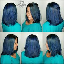 A bob is a simple hairstyle that is easy to cut and modify. Rich Sapphire Blue Tones Long Swing Bob Haircut Sarasota Bradenton Hair Salon