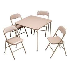 Meco 5piece Folding Table And Chair Set Taupe Frame And Taupe Vinyl Upholstery Continue To The Produc Folding Dining Table Folding Table Best Folding Chairs