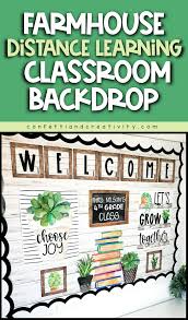 Farmhouse Theme Distance Learning Classroom Backdrop Decor Digital Learning Classroom Distance Learning Online Classroom