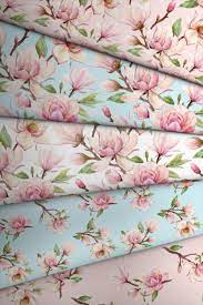 Magnolia Flowers Fabrics Natural Fabrics Collection House Of Cotton Magnolia Flower Fabric Flowers Mint Background