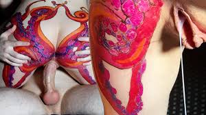 Horny stepsister with octopus tattoo on butt sucks dick and and gets huge  load of cum in pussy