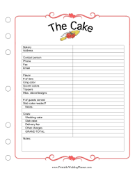 The Wedding Planner Cake Worksheet Has Room For You To Keep Track Of All The Details Wedding Planning Binder Wedding Planner Binder Wedding Planner Printables