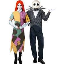 Amscan jack skellington halloween costume for men, the nightmare before christmas, standard size, includes plastic mask black, white. Sally And Jack Skellington Couples Costumes Couple Halloween Costumes Funny Christmas Outfits Halloween Costumes