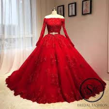 Red Ball Gown Wedding Bridal Dress Gown Full Sleeves Off Shoulders 1 0 With Images Evening Dresses With Sleeves Prom Dresses Long With Sleeves Ball Gown Wedding Dress