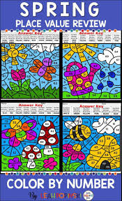Spring Coloring Pages For Place Value Review Color By Number Sheets These No Prep Place Value C Place Value Worksheets Place Values Elementary Math Classroom