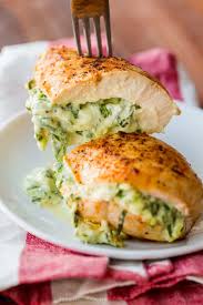 Chicken thighs, chicken gravy, stuffing mix, black baked mushroom stuffed chicken thighsnatasha's kitchen. Cheesy Spinach Stuffed Chicken Breasts Video Natashaskitchen Com