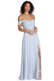 Angeline Light Blue Off The Shoulder Chiffon Dress Dresses Unique Prom Dresses Sequin Prom Dresses