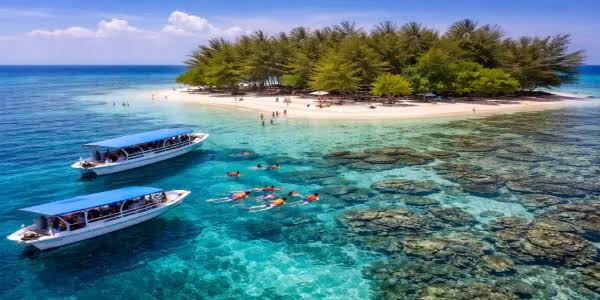 Suasana tenang Pulau Cemara Kecil Karimunjawa — pohon cemara rindang di tepi pantai pasir putih