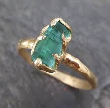 Raw Sea Green Tourmaline Gold Ring Rough Uncut Gemstone Tourmaline Recycled 18k Stacking Cocktail Statement Raw Gemstone Ring Gemstones Green Tourmaline