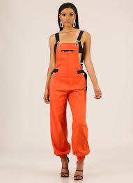 Hot Hardware Chained Jogger Overalls Khaki Orange Gojane Com Overalls Women Tennis Skirt Outfit Overalls