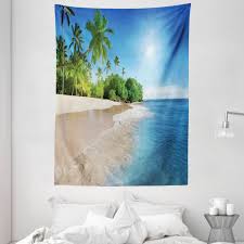 Dress your wall up with the beautiful scroll tapestries. Blue Tapestry Ocean Tropical Palm Trees On Sunny Island Beach Scene Panoramic View Picture Wall Hanging For Bedroom Living Room Dorm Decor Blue Green And White By Ambesonne Walmart Com Walmart Com