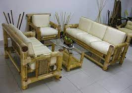 Cozy Living Room Interior Design Ideas With Beige Bamboo Sofa Furniture Set Using White Fabric Cover S Bamboo Sofa Bamboo Furniture Design Bamboo Furniture Diy