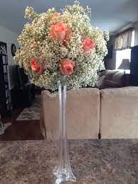 Eiffel Tower Baby S Breath With Pink Rose Centerpiece Wedding Centerpieces Tall Wedding Centerpieces Eiffel Tower Centerpiece
