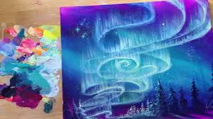 How To Paint Northern Lights In Winter Youtube Northern Lights Painting Northern Lights Art Northern Lights Painting Acrylic