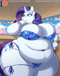 7501 - suggestive, artist:nekocrispy, rarity (mlp), equine, fictional  species, mammal, pony, unicorn, anthro, friendship is magic, hasbro, my  little pony, 2019, anthrofied, belly button, big belly, big breasts,  bikini, breasts, double chin,