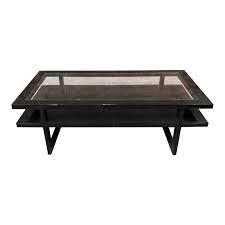 Mid Century Modern Black Lacquer Coffee Table With Inset Glass Top For Sale Coffee Table Table Glass Top