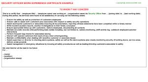 Security Officer Experience Certificate