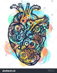 Mechanical Heart Color Tattoo Water Color Splashes Symbol Of Emotions Love Feeling Anatomic Mechan Tatuaje De Corazon Humano Arte Abstracto Tatuaje Corazon
