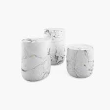 Round white marble nightstands set. Fs 56 B Side Table White Arabescato Marble Felix Schwake