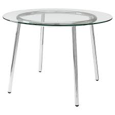 Round, clear tempered glass top chromed steel colunm base assembly. Home Furniture Store Modern Furnishings Decor Round Dining Table Modern Round Glass Table Glass Top Dining Table