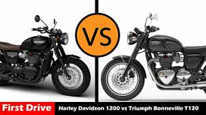 Harley Davidson Sportster 1200 Vs Triumph Bonneville T120 Compare And Specs First Drive Youtube