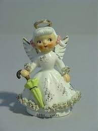 Vintage Japan 526 April Birthday Angel Figurine With Umbrella Spaghetti 05 31 2014 Christmas Figurines Birthday Angel Vintage Japan